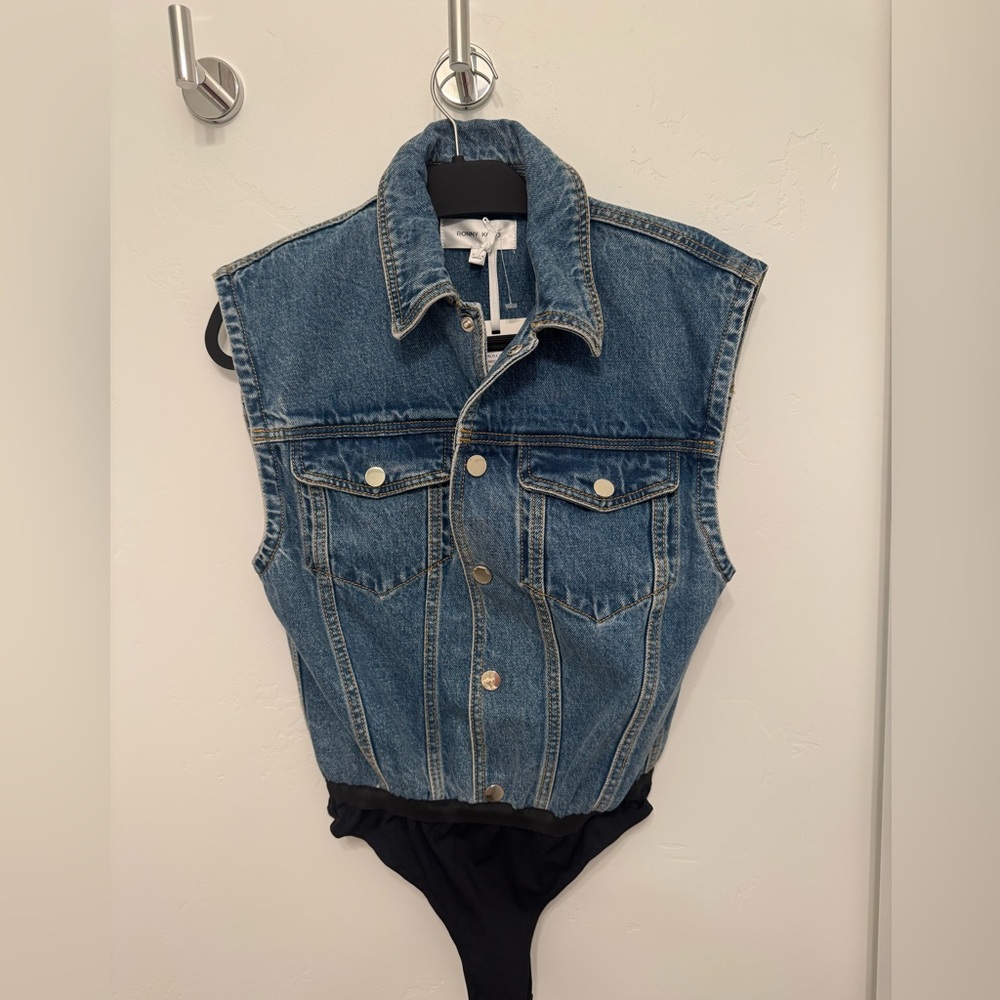 Sleeveless Denim Ronny Kobo Vest with bodysuit
